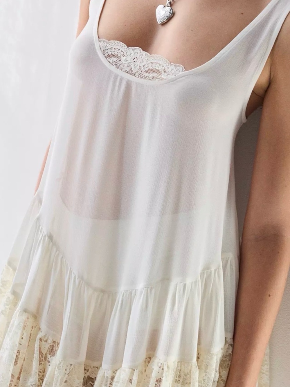 Out From Under River Ruffle Lace Trim Slip Dress
